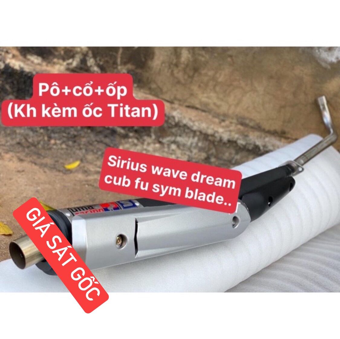 Pô uma v4 mỏ chu inox kèm cổ và ốp có video test tiếng pô gắn xe sirius wave dream cup ex 50cc