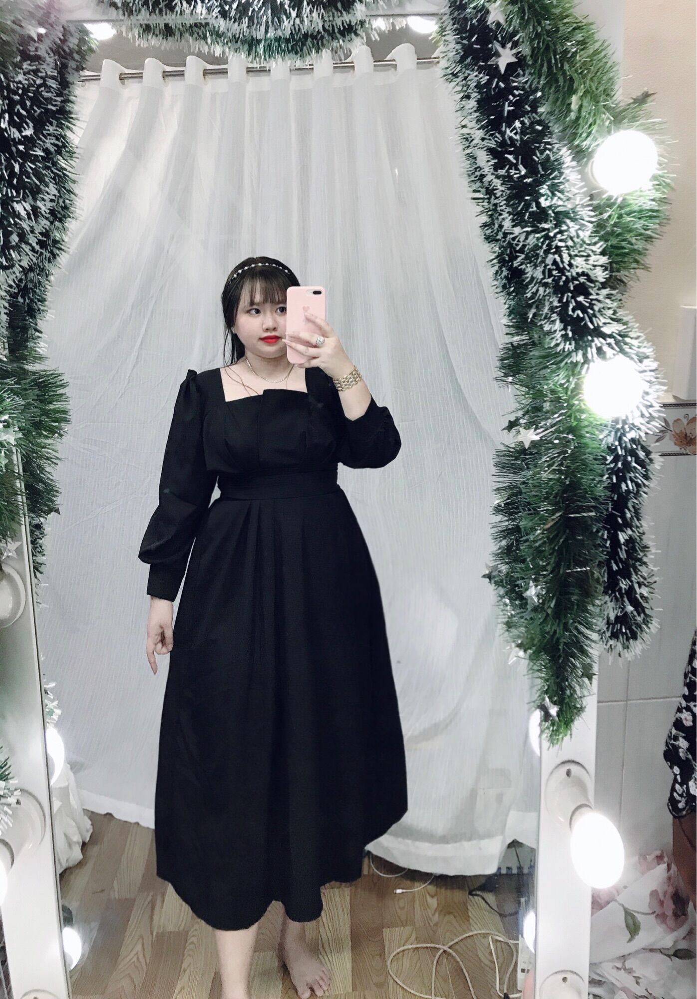 [Bigsize 60-80kg] Đầm vạt chéo tay dài