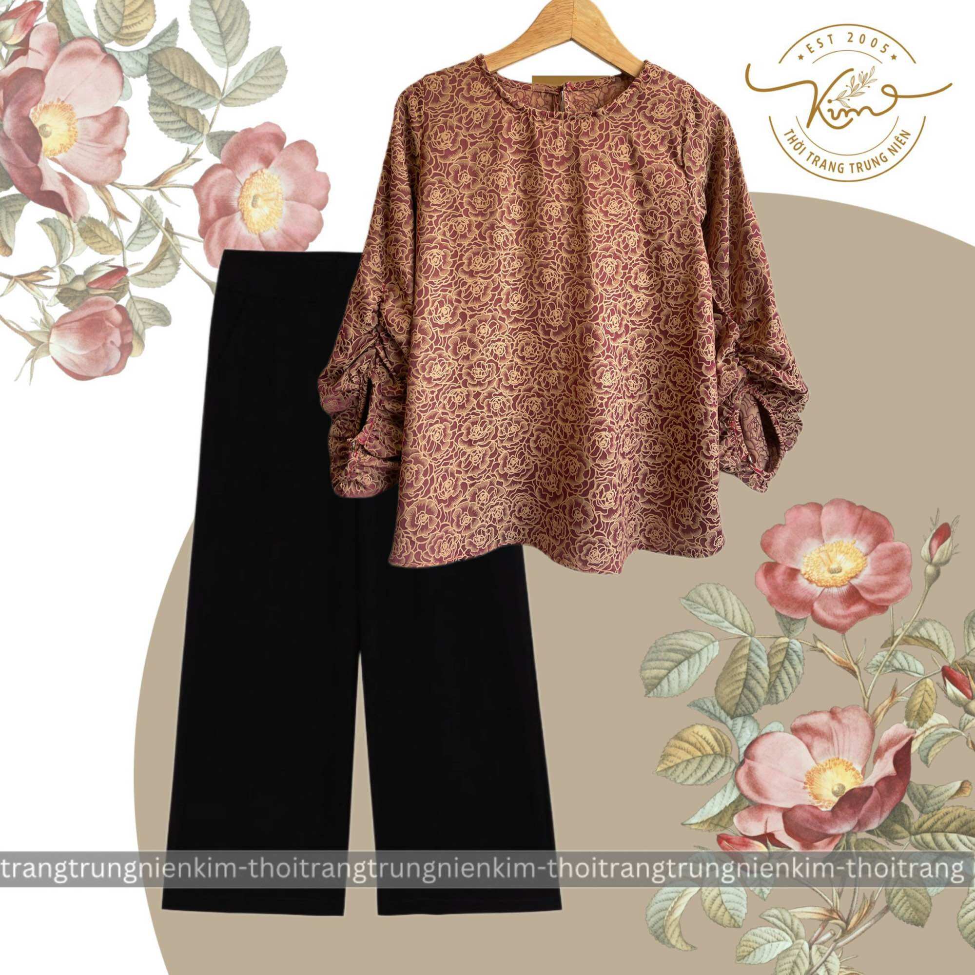 Set bộ lụa gấm trung niên dài kèm quần tây chất liệu cao cấp sang trọng bigsize phù hợp với mọi lứa tuổi
