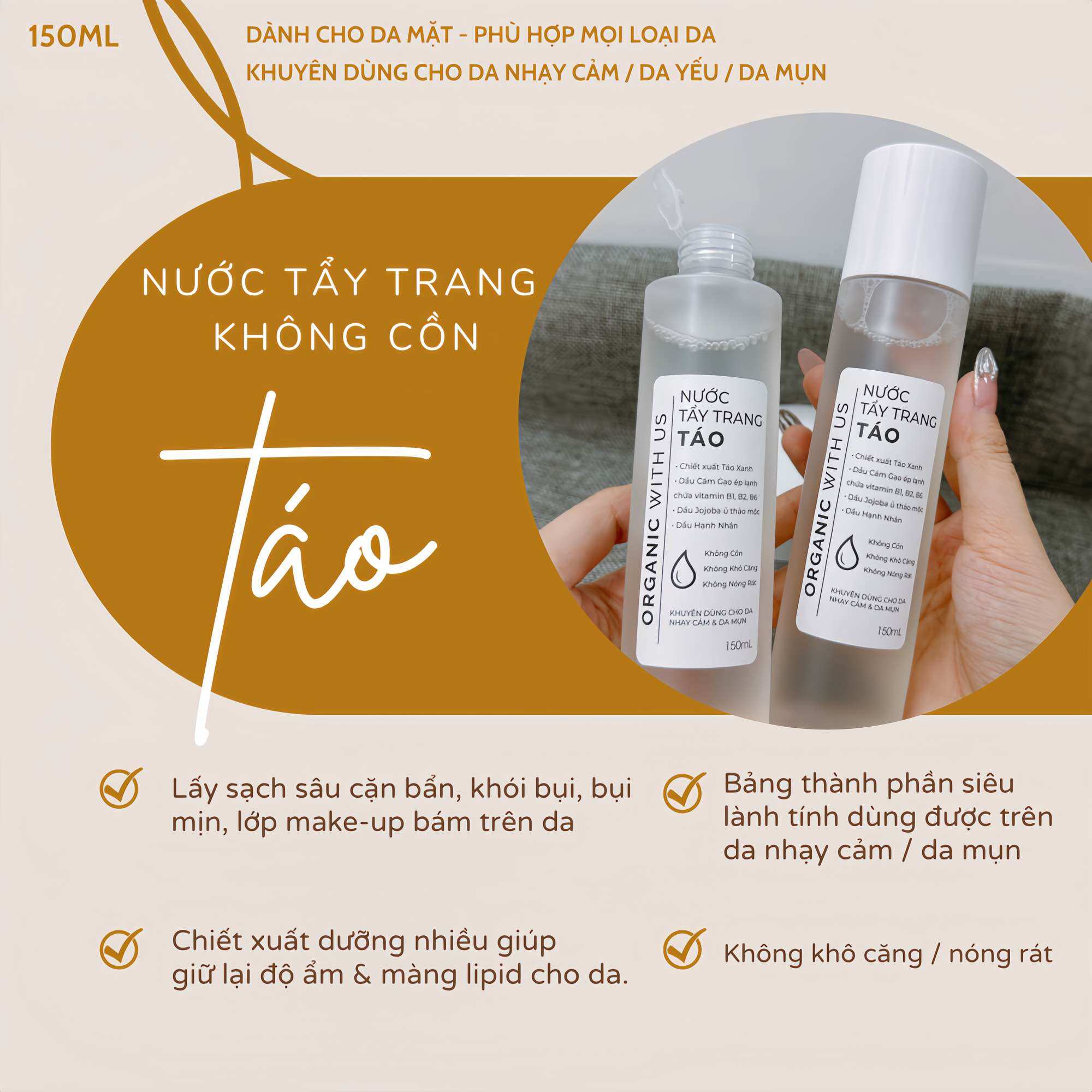 Nước tẩy trang táo 150ml - 100% organic