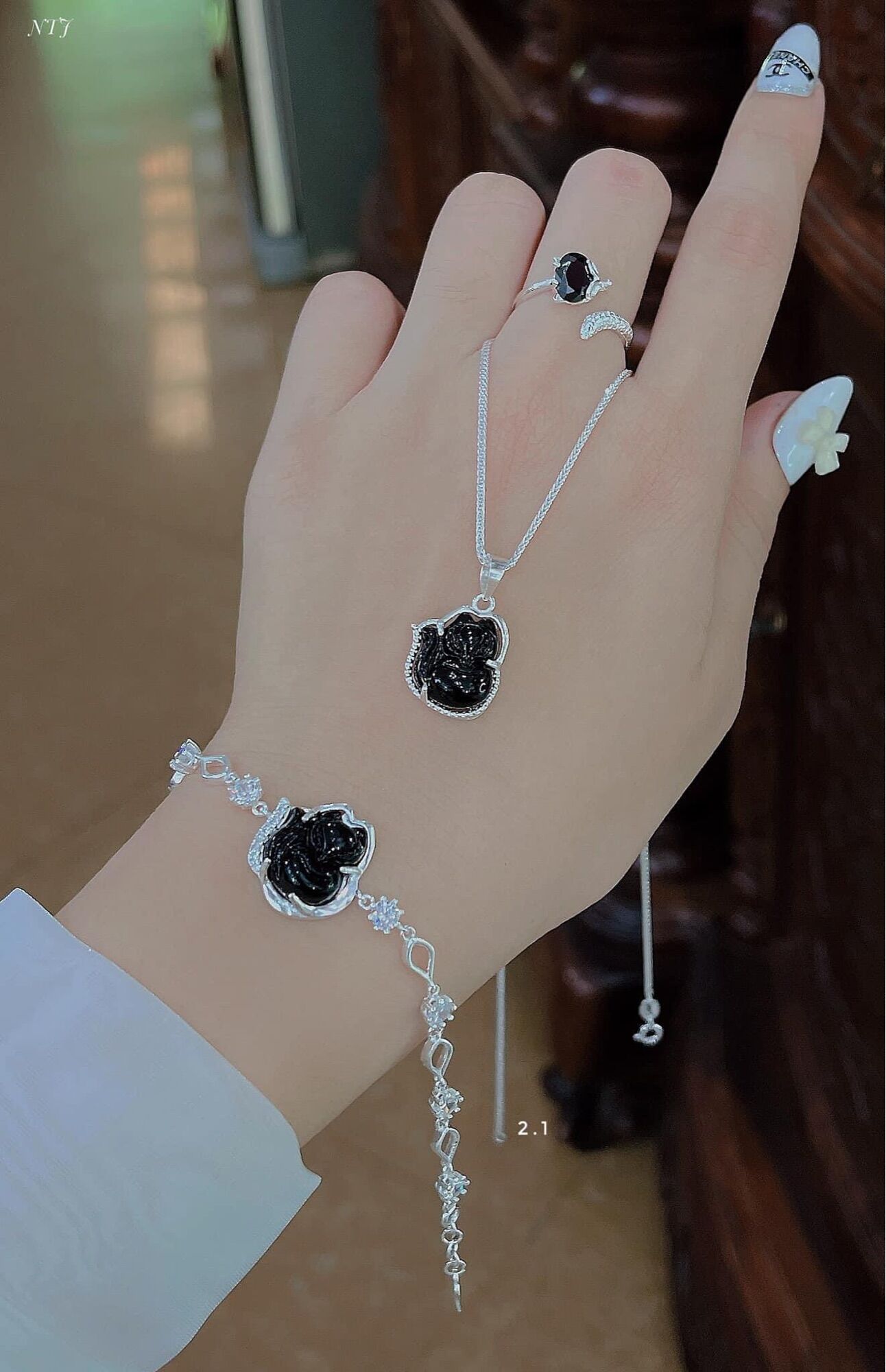 Set Hồ Ly Đá Bọc Bạc Chuẩn