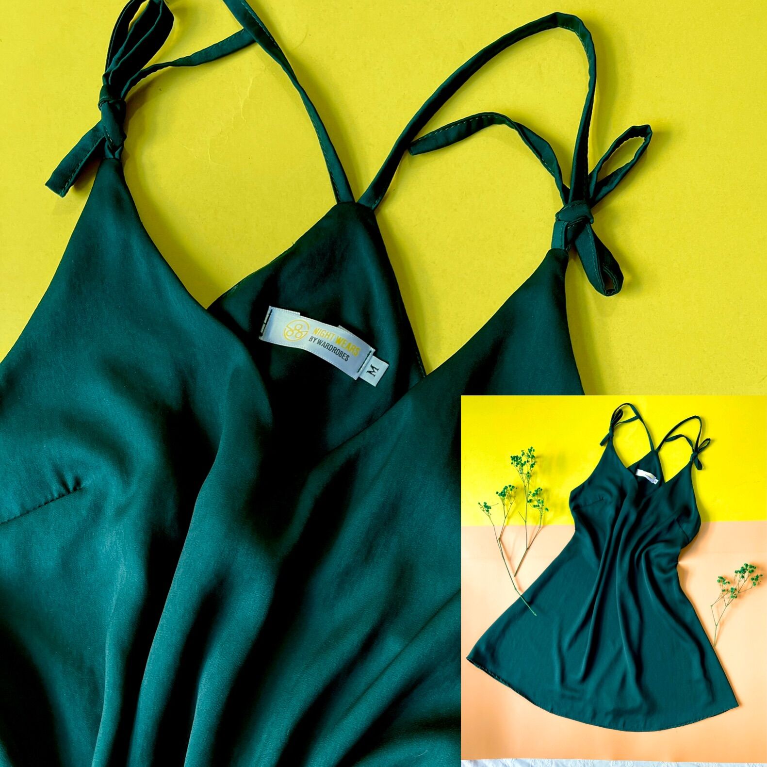 Đầm lụa ngắn mặc nhà 2 dây yếm cổ sau Infashion