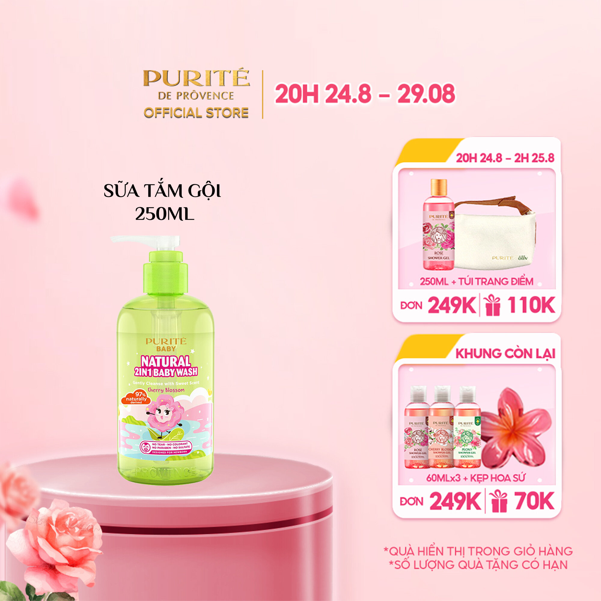 Sữa tắm gội purité baby hoa anh đào 250ml
