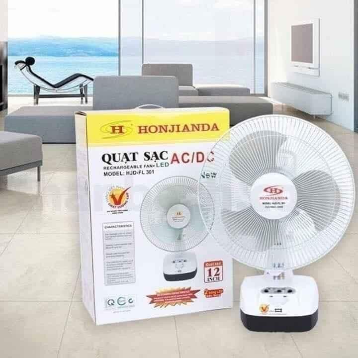 QUẠT TÍCH ĐIỆN 2 bình  HONJIANDA 12 INCH 301 ĐA CHỨC NĂNG SẠC ĐƯỢC ĐIỆN THOẠI