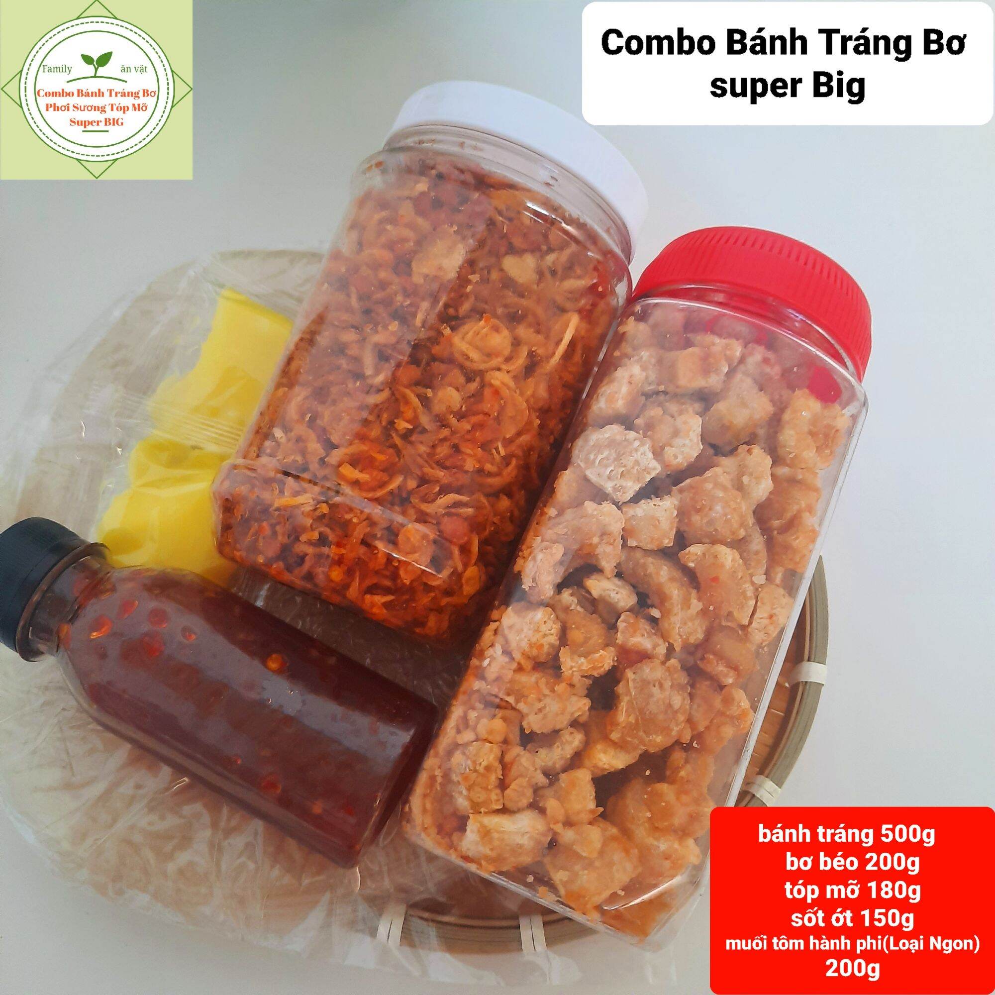 Combo bánh tráng bơ siêu lớn - combo bánh tráng phơi sương bơ, tóp mỡ