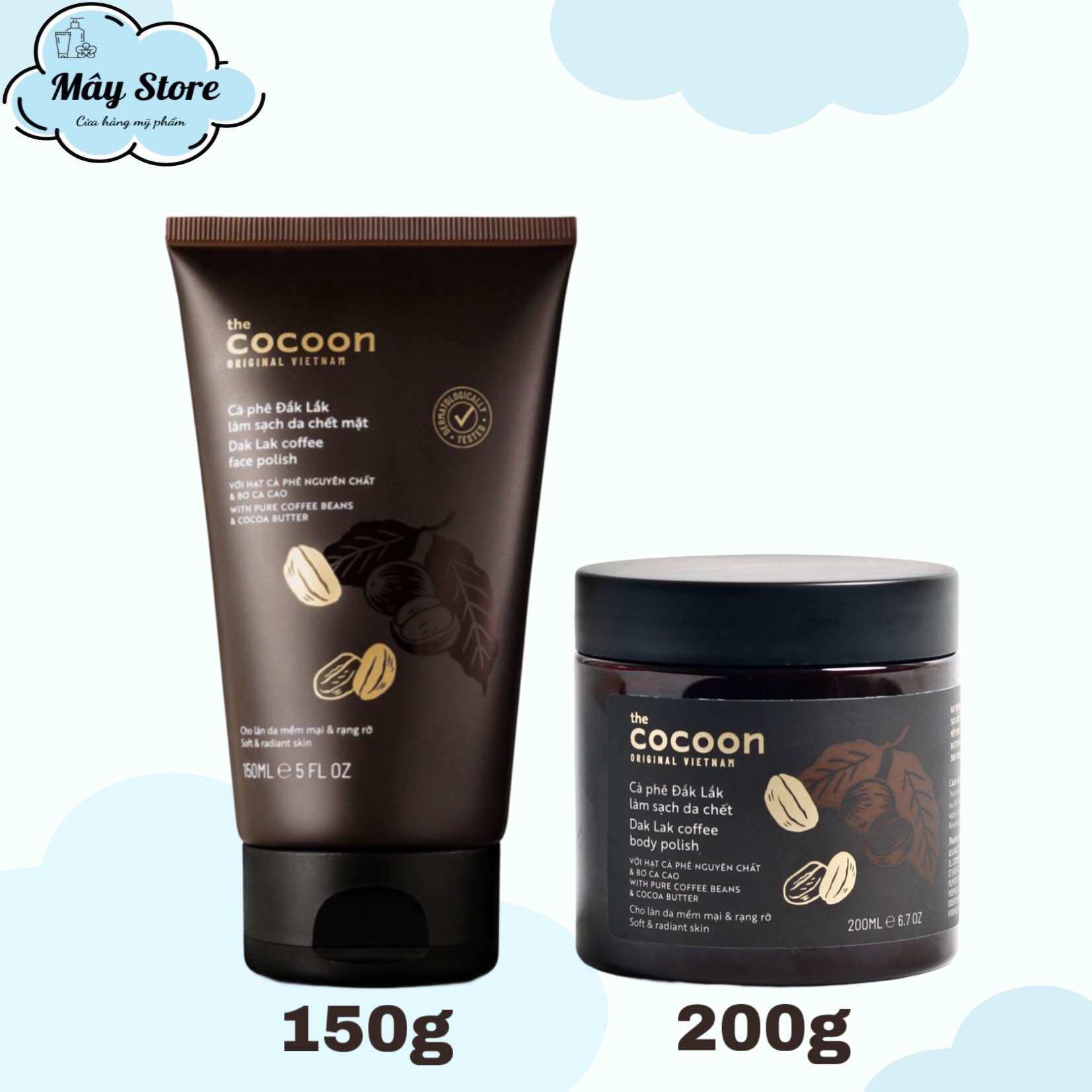 Combo Tẩy tế bào chết Cocoon cafe Đắk Lắk cho da mặt và body