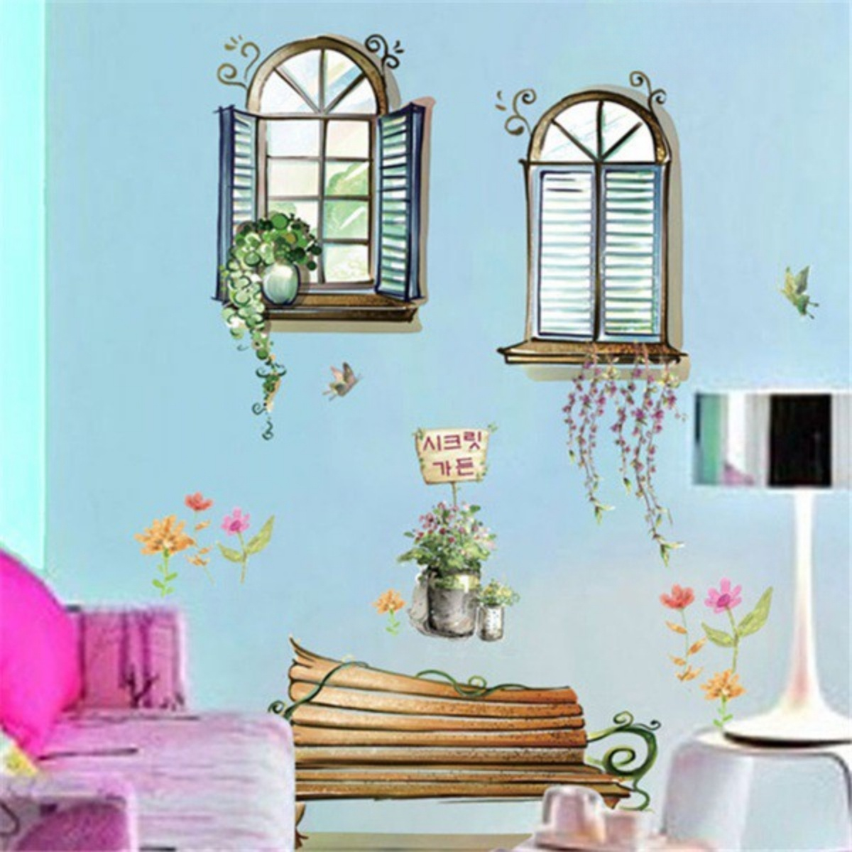 Decal dán tường cửa sổ và ghế dài
