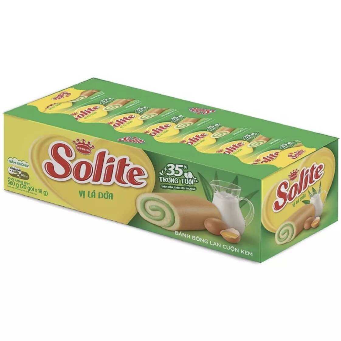 Bánh bông lan cuộn Solite Kinh Đô hộp 20 cái (360g). 