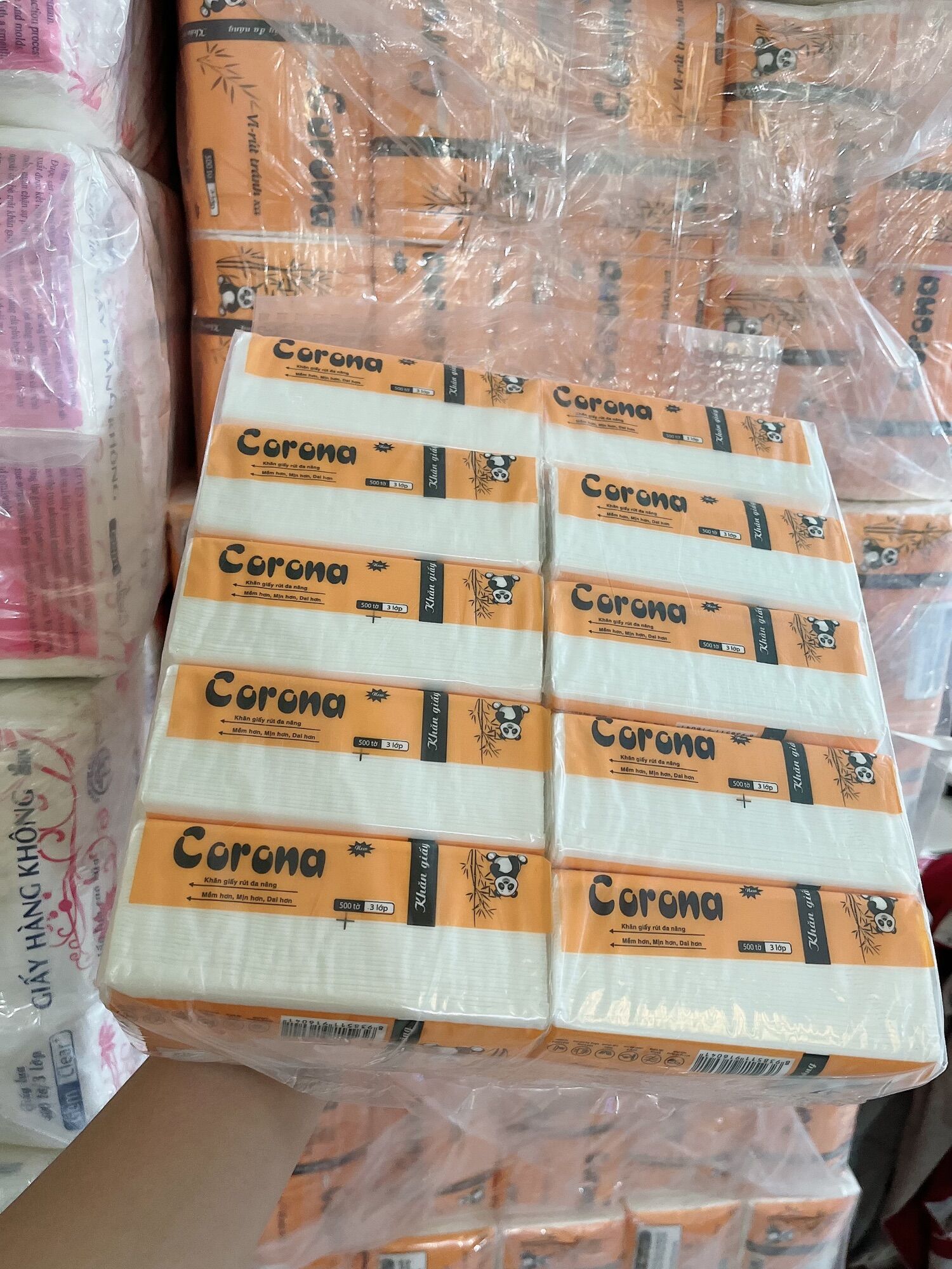 Combo 5gói khăn giấy rút lụa Corona 500tờ/gói siêu day mịn