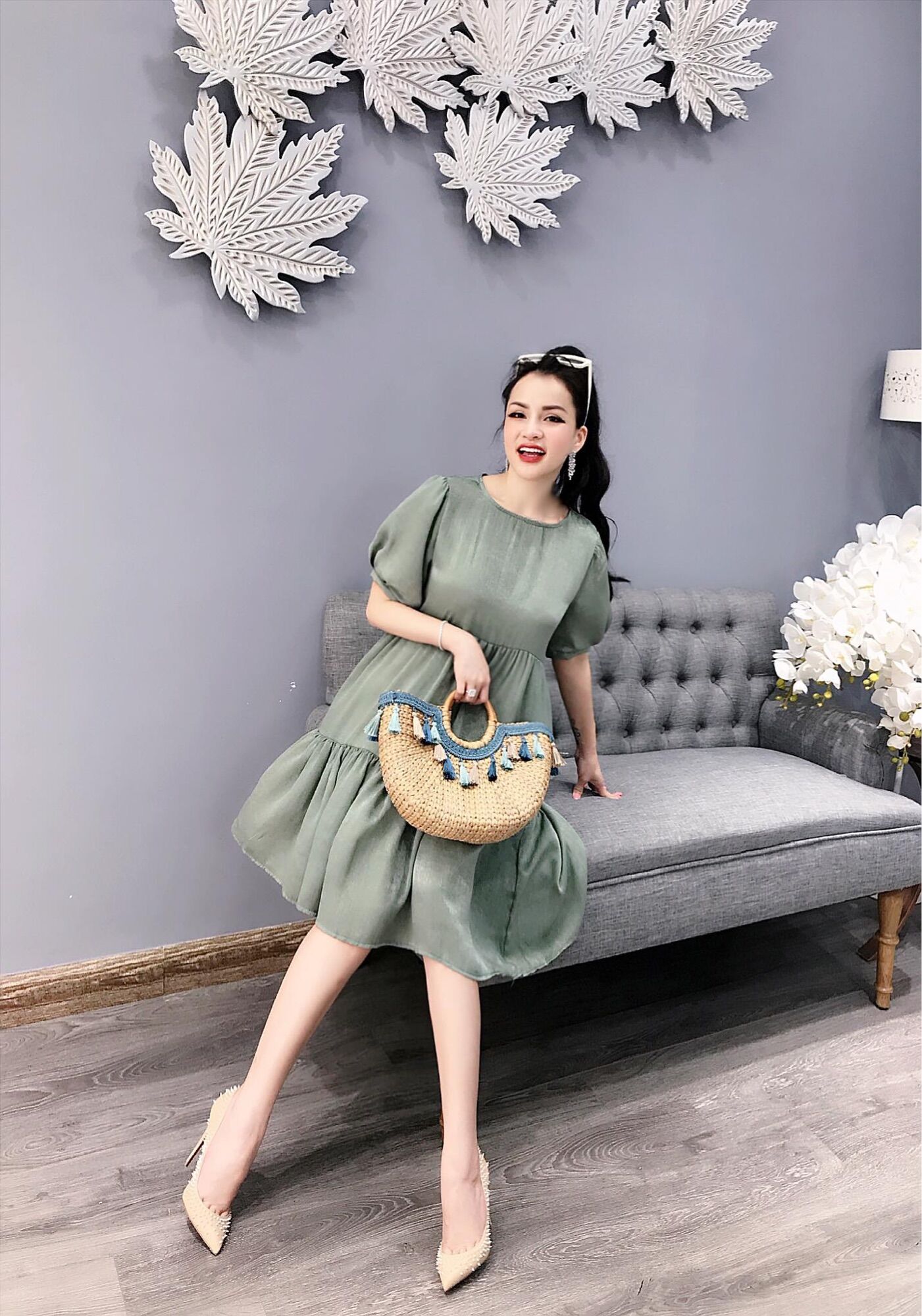 Váy lụa babydoll tầng