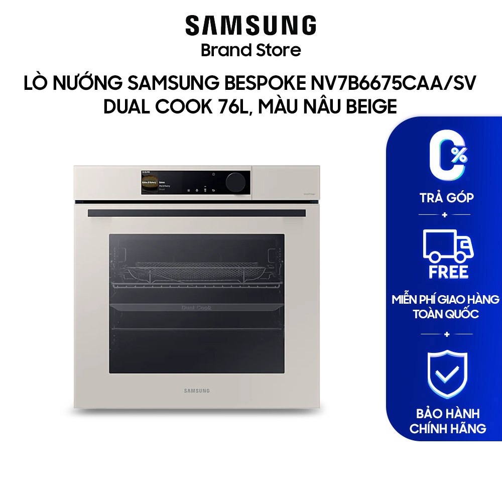 [MIỄN PHÍ VẬN CHUYỂN] Lò nướng Samsung Bespoke NV7B6675CAA/SV Dual Cook 76L, màu Nâu Beige