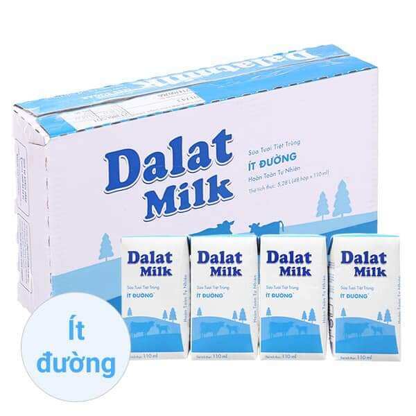 Sữa Tươi tiệt trùng Dalatmilk Ít Đường Hộp 110ml