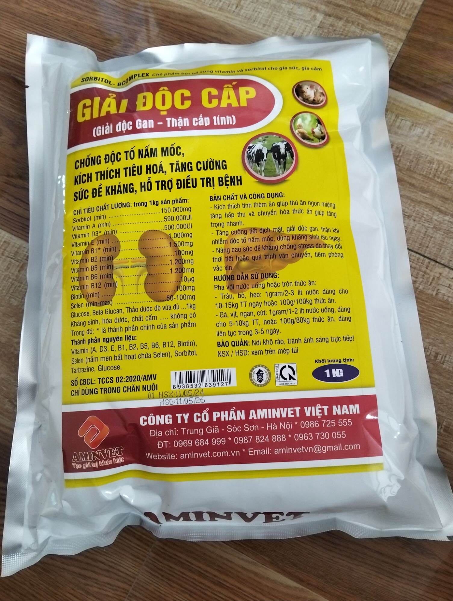 Bcomplex + Giải độc gan cho gà, lợn, trâu, bò 1kg Chống độc tố nấm mốc, kích thích tiêu hóa