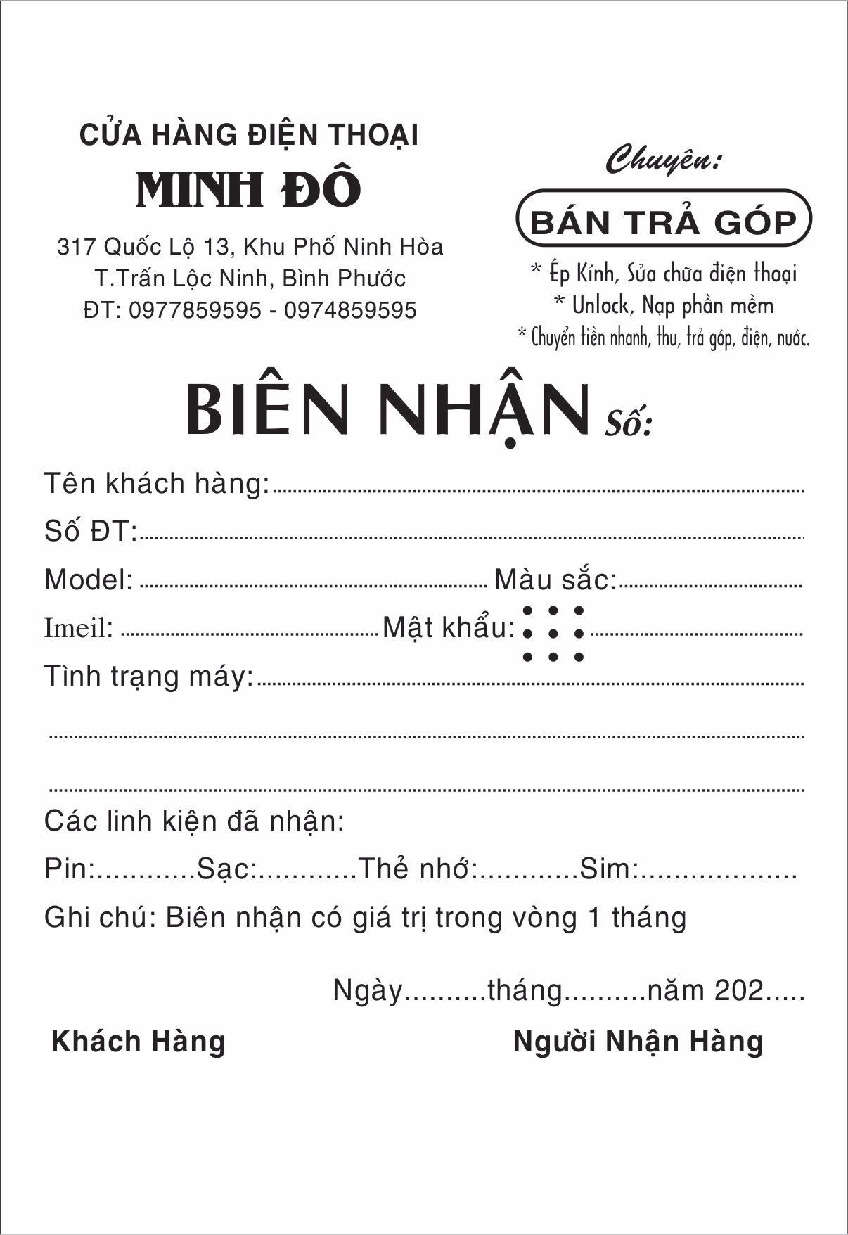 Combo 2 cuốn in theo yêu cầu - giấy 2 liên