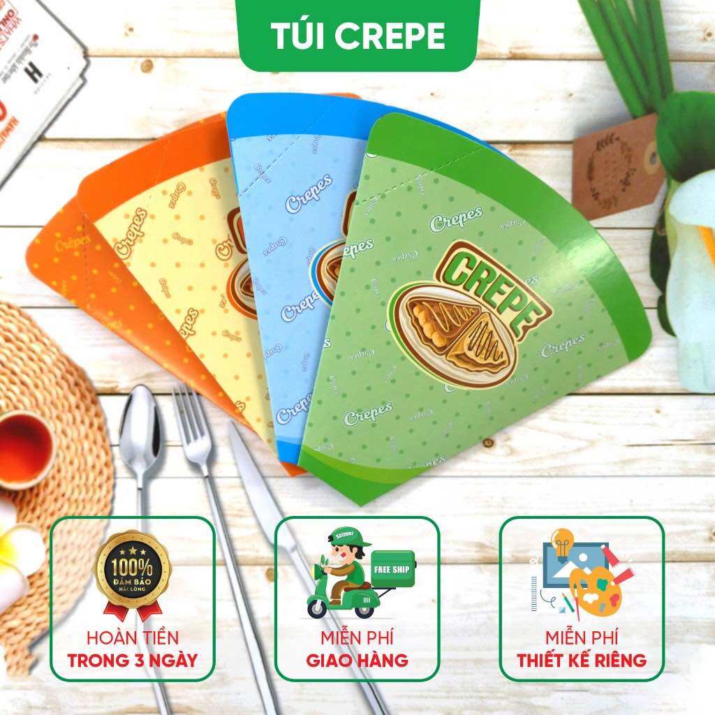 Túi giấy đựng bánh Crepe Có Nilong Chống Dính 30-50- 100 Túi crepe