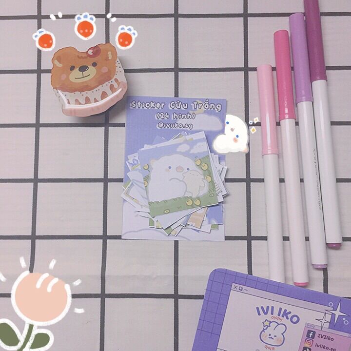 Set 24 sticker Cừu Trắng đáng yêu (5x5cm) | IVI IKO