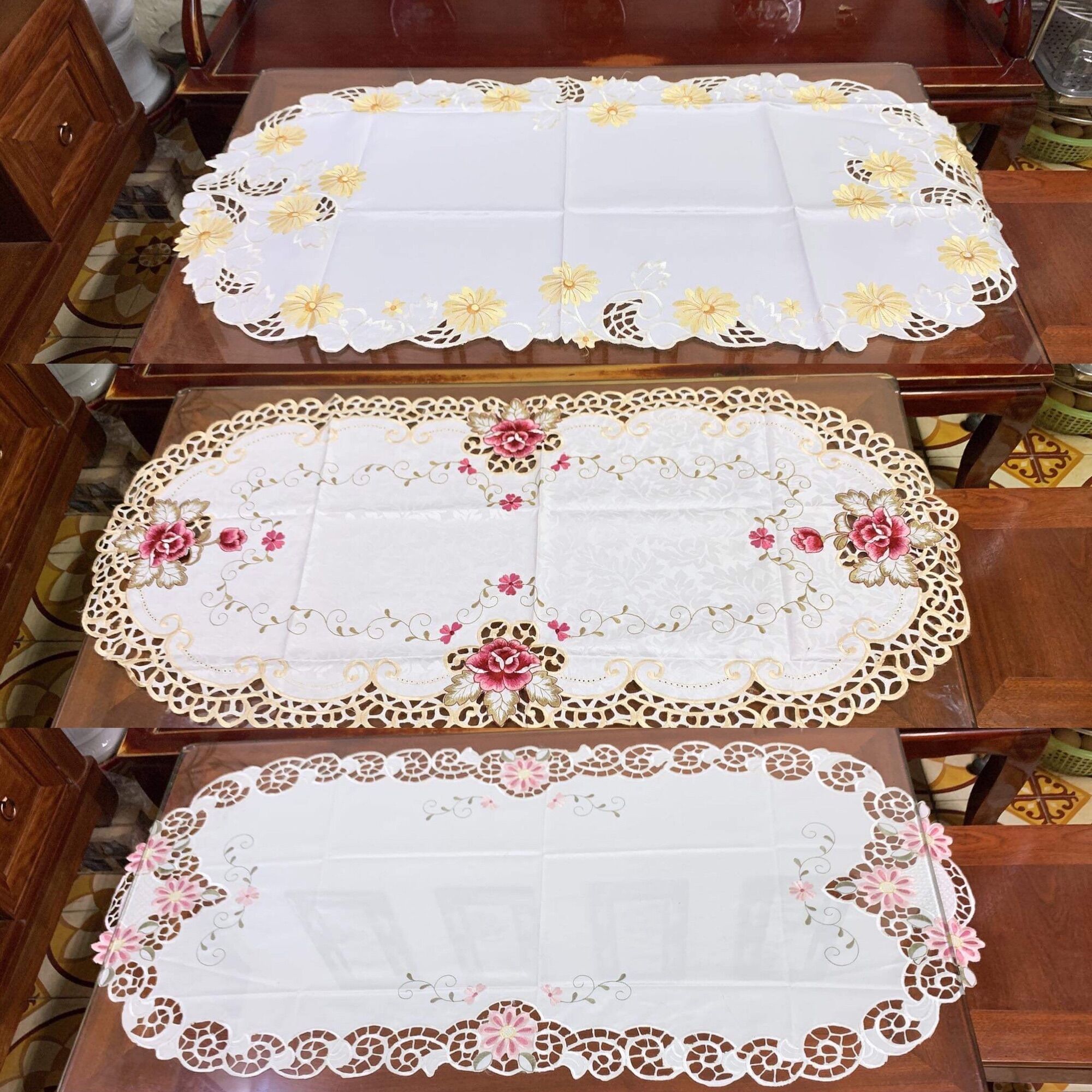 - khăn trải bàn ren hoa nhật bản 60x120cm - hàng đẹp