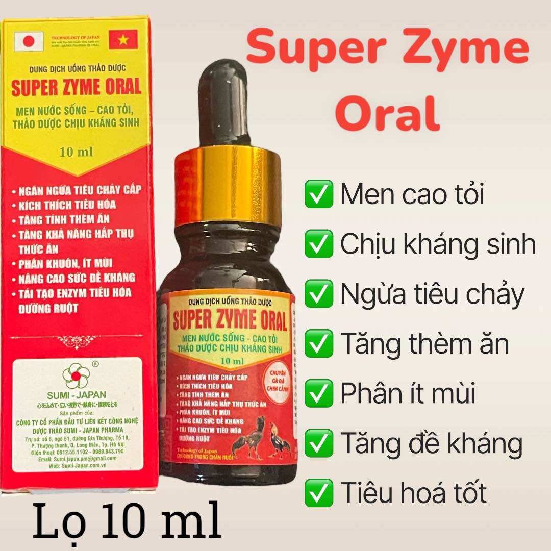 Super Zyme Oral lọ 10ml men nước sống, men cao tỏi, thảo dược cho gà đá, chim cảnh tiêu hoá tốt, vitamin và men