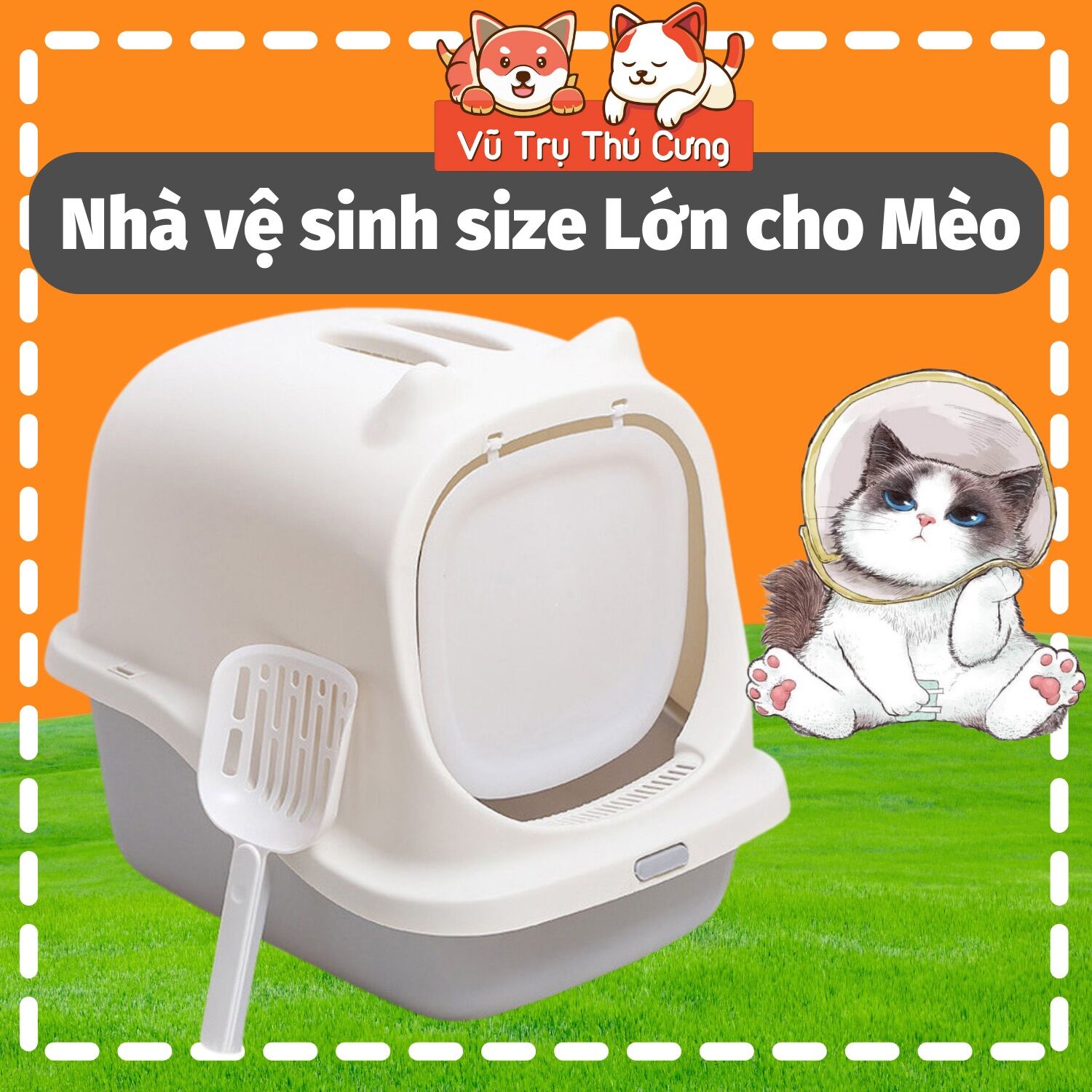 Nhà vệ sinh cho Mèo size siêu Lớn, Thau đựng cát cho Mèo có quai cầm tiện lợi, khừ mùi tốt