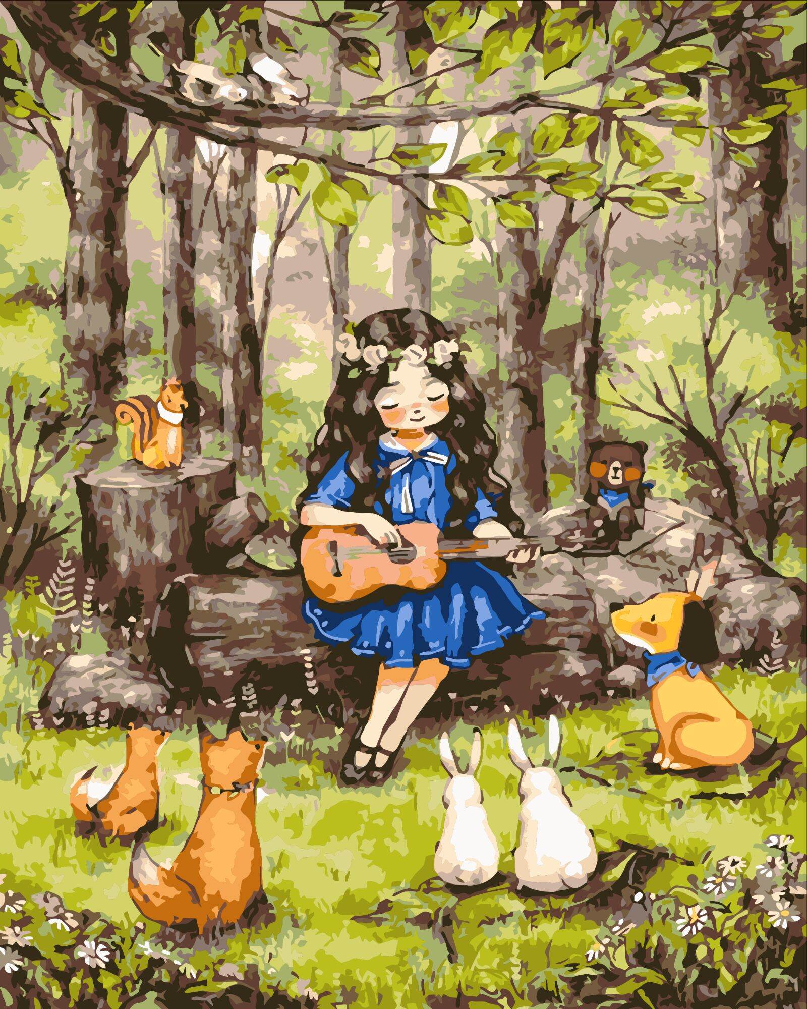 Tranh số hoá chibi dễ thương Có Khung 40x50 cm