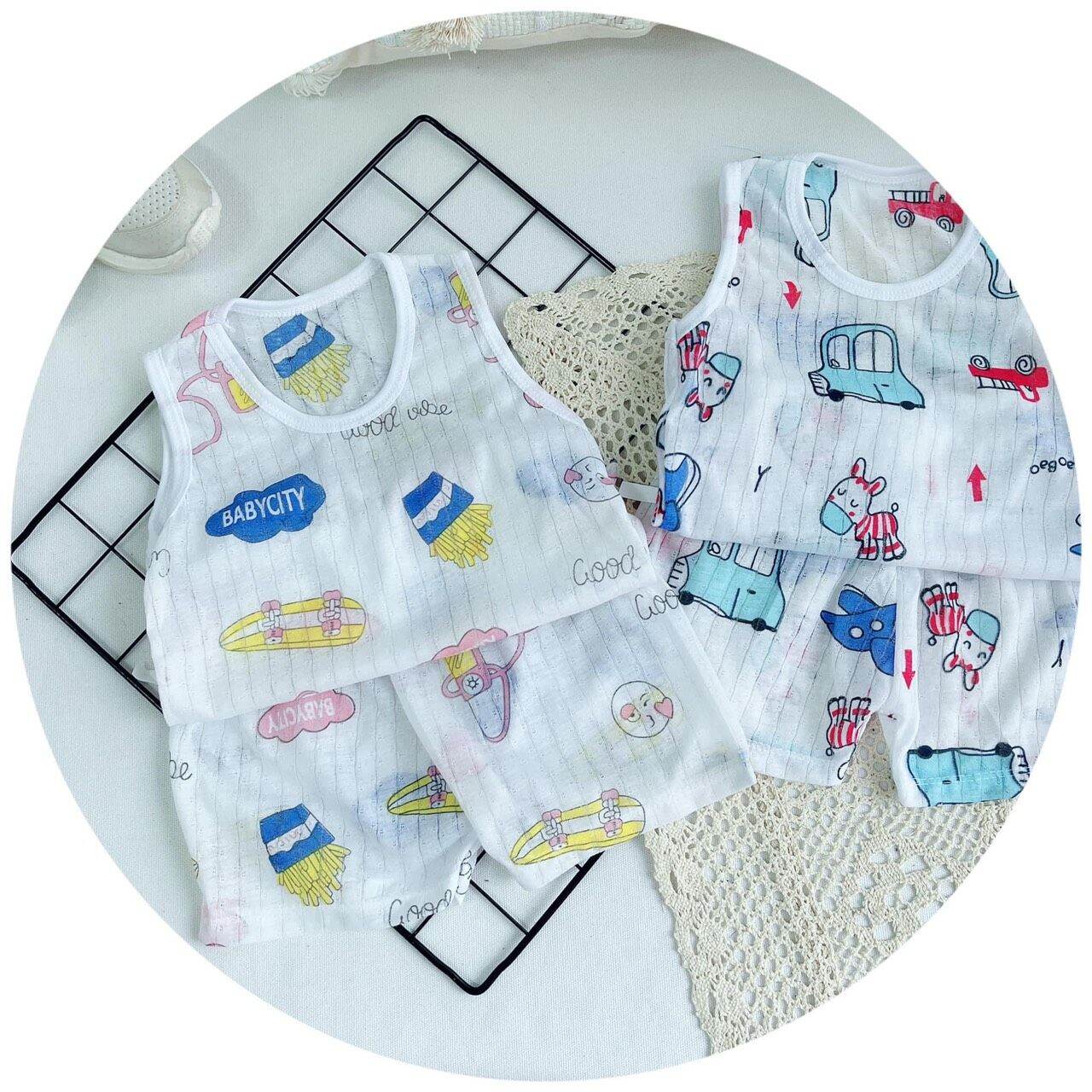 4 bộ cotton giấy ba lỗ cho bé size từ 5-7kg