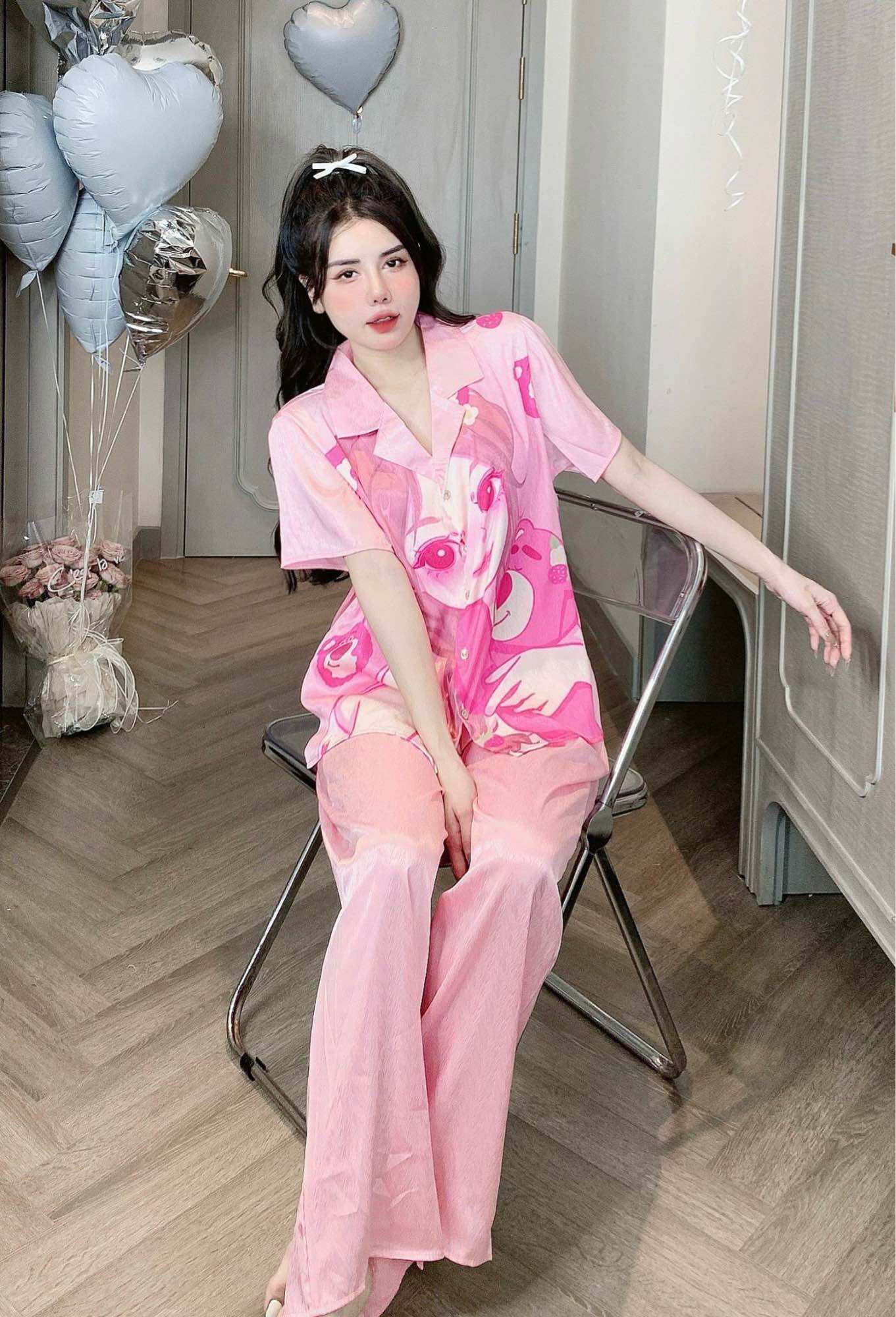 (55-75kg) Đồ Bộ Lụa Xước Bigsize Hoạ Tiết siêu kute