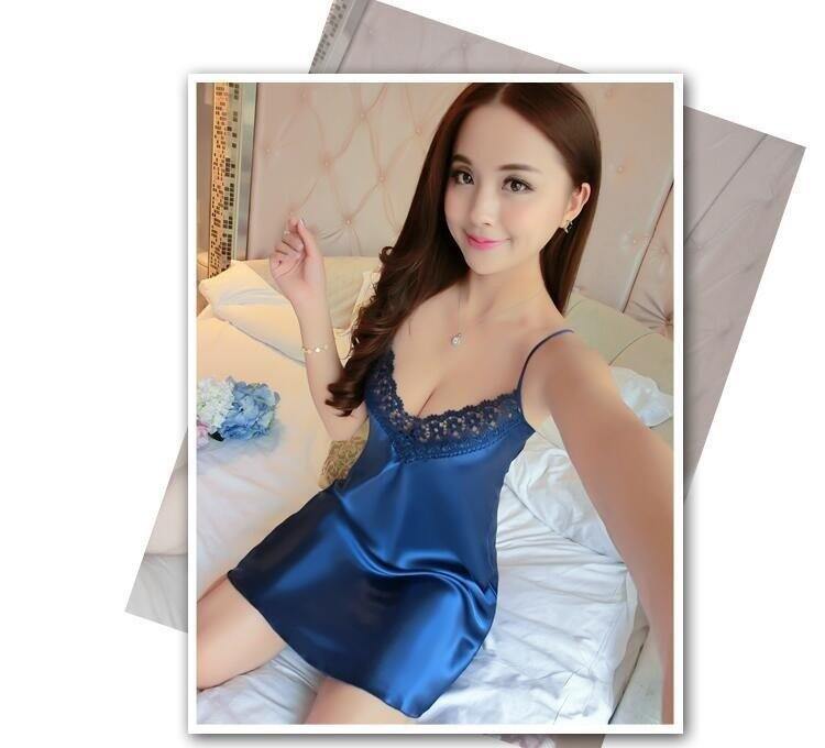 đầm ngủ nữ lụa satin cao cấp có ren ( chất quảngchâu)/ đầm ngủ nữ 2 dây lụa y hình sale