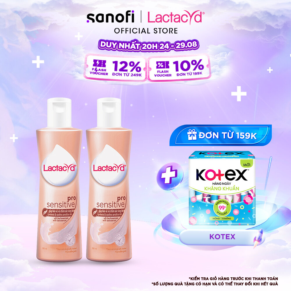 Bộ 2 chai Dung Dịch Vệ Sinh Phụ nữ Lactacyd Pro Sensitive Cho Da Nhạy Cảm 250ml/chai