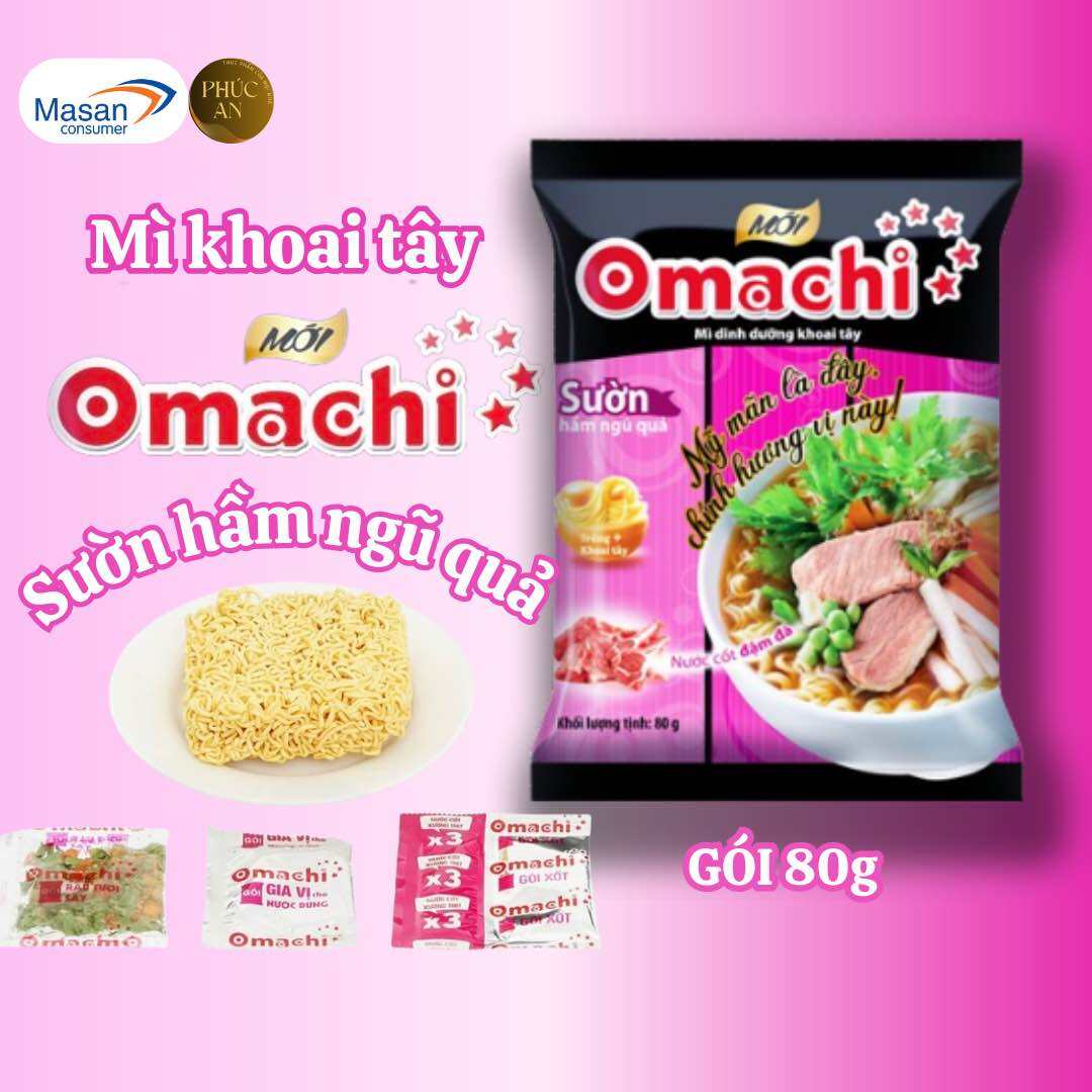 Thùng Mì khoai tây Omachi sườn hầm ngũ quả dinh dưỡng 80g 30 gói sợi mì dai mướt thơm nước cốt thịt xương hầm đặc biệt đậm đà