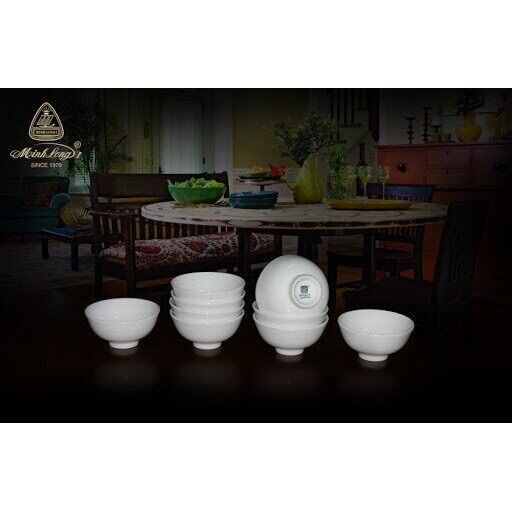 Bộ bát 10 chén cơm minh long 11.2 cm jasmine lys trắng ngà