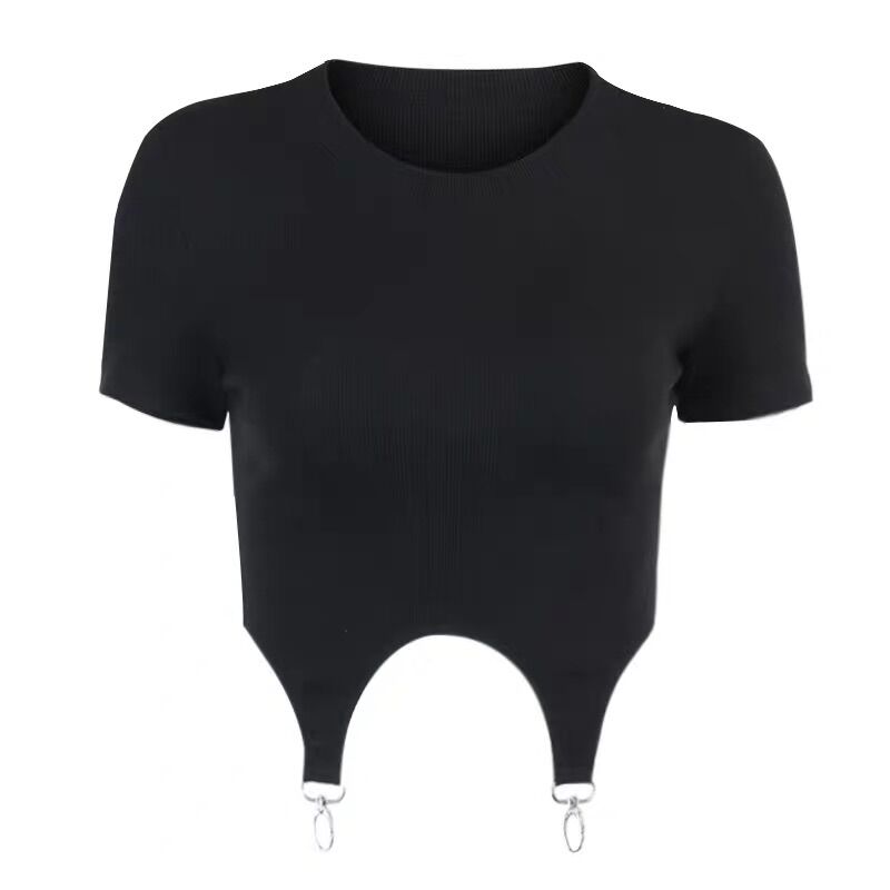 Áo croptop cổ tròn phối khoen