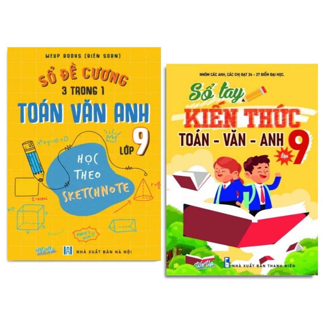 Combo 2 cuốn sổ đề cương 3 trong 1 toán văn anh lớp 9 và sổ tay kiến thức toán văn anh lớp 9