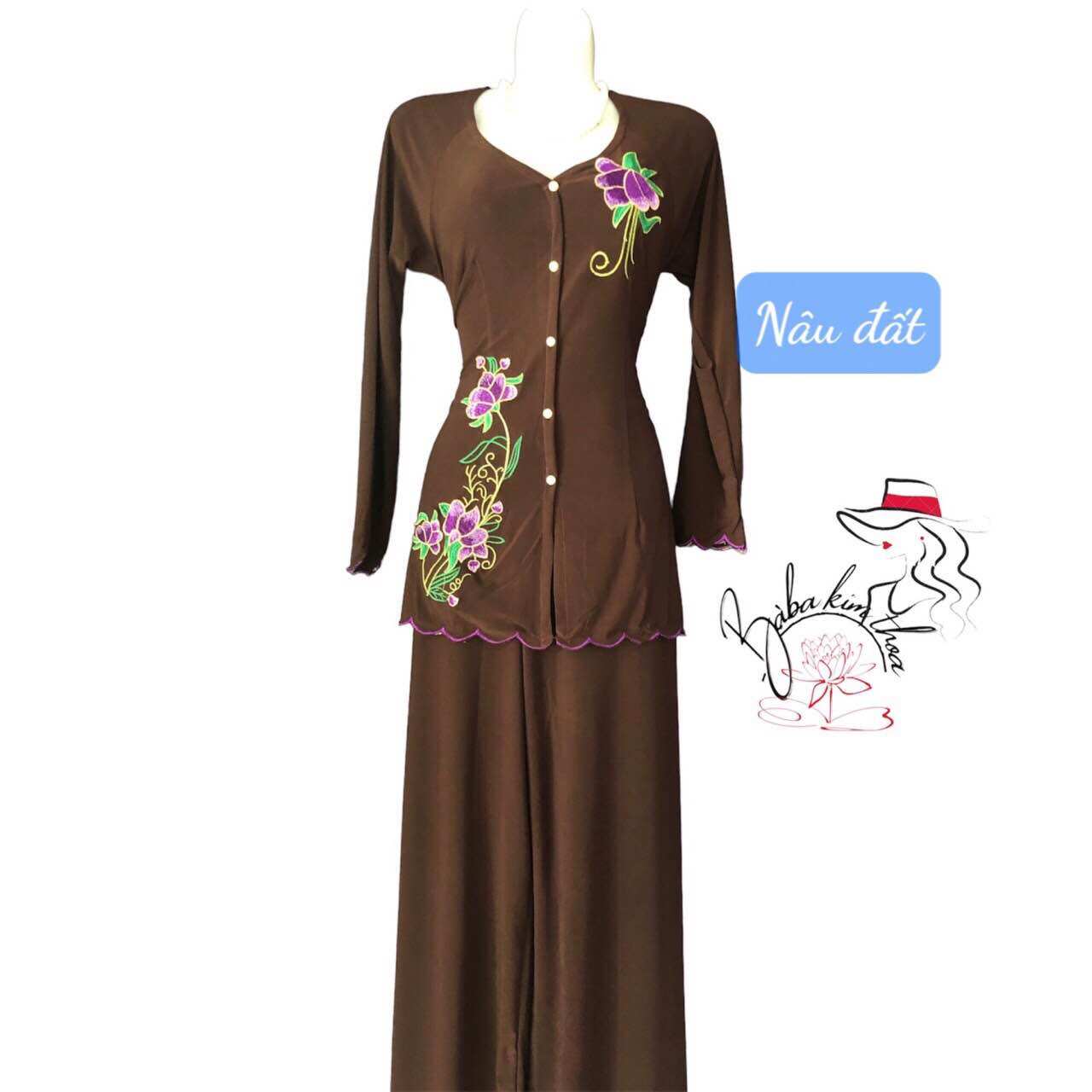 Bộ bà ba nữ màu thêu hoa
