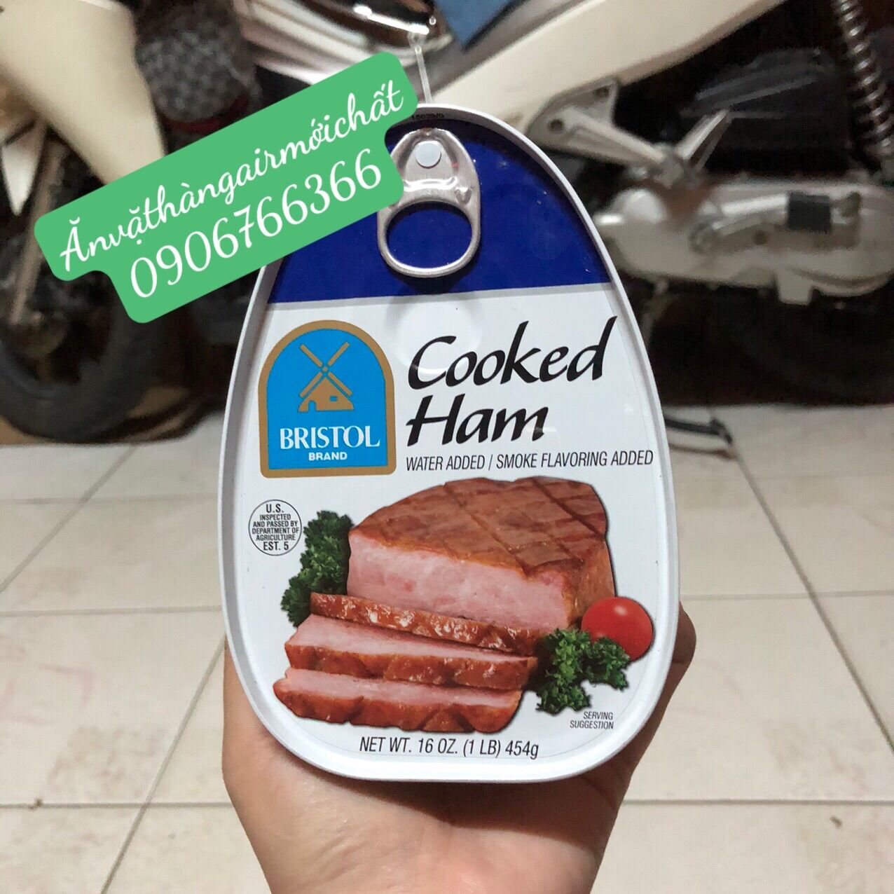 [Date Đẹp 08/2028]Thịt hộp Cooked Ham Bristol Mỹ Hộp Lớn 454 Gram