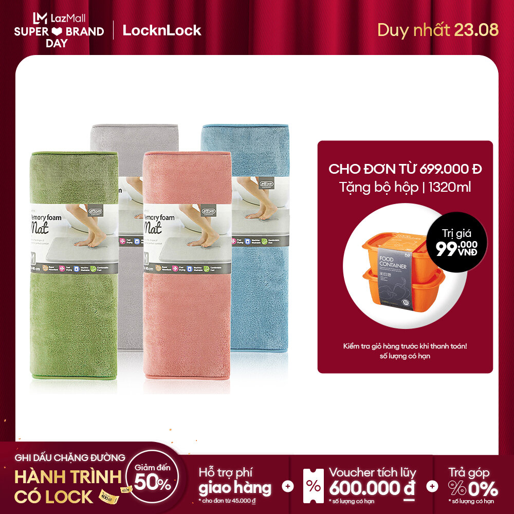 [Duy nhất 23.8 - Mua ngay] Thảm chùi chân Memory Foam nhãn hiệu Lock&Lock kiểu Basic cỡ M 460x700x15mm - MAT513