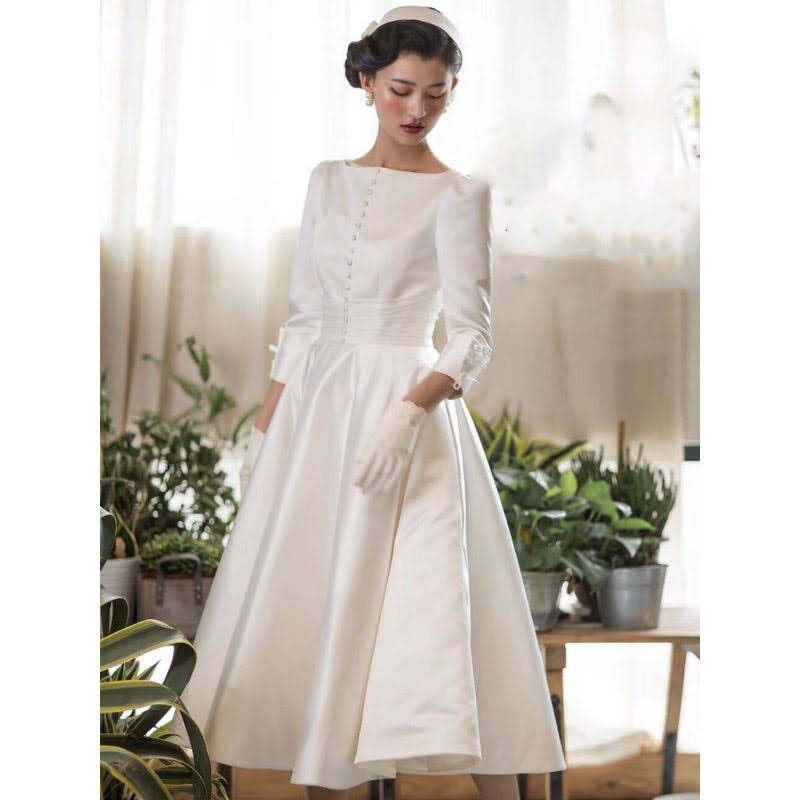 (Có Ảnh Thật) váy cưới cô dâu phong cách châu Âu tay thắt dây sang trọng váy cưới Dress 47