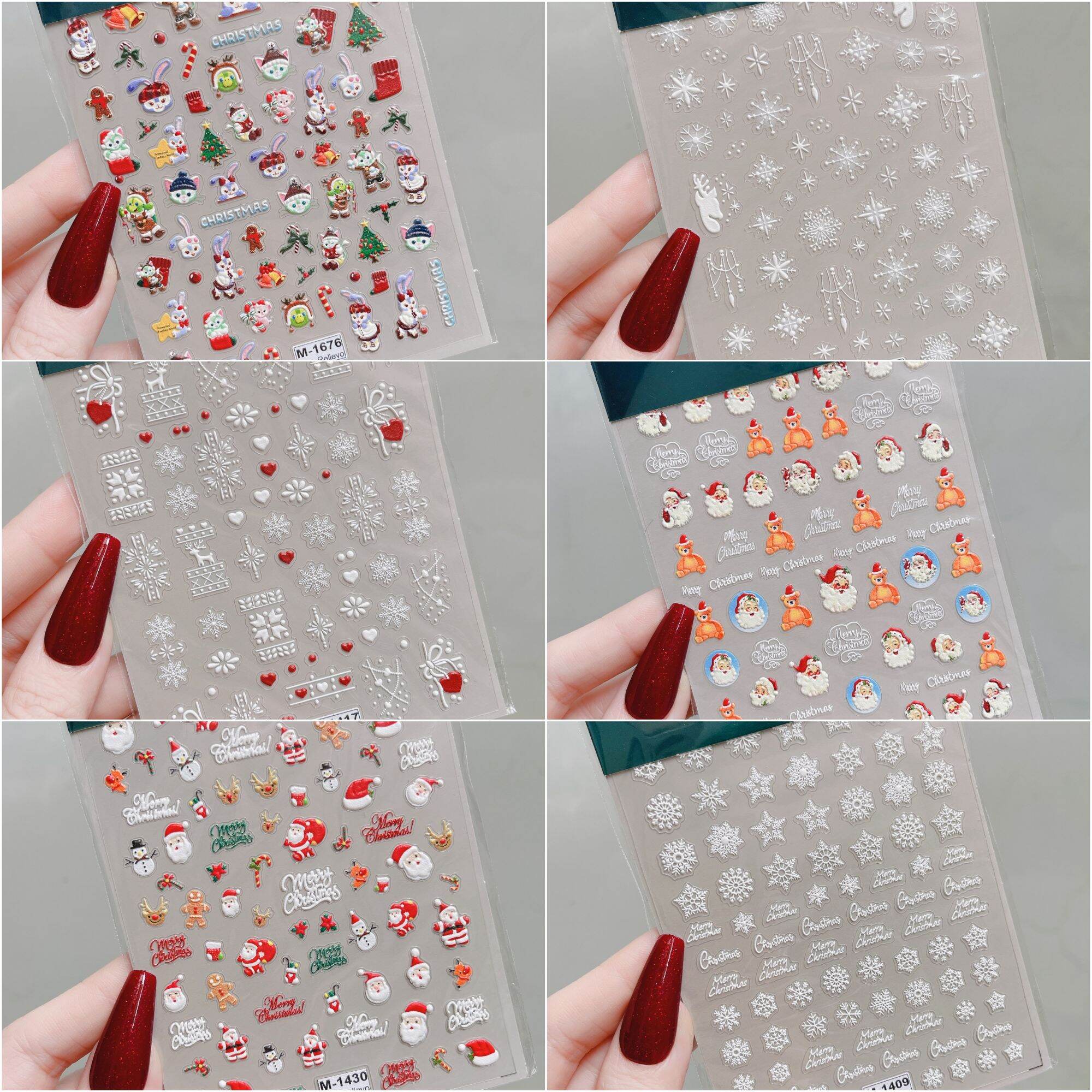 Sticker dán móng tay nail Noel giáng sinh 5D lụa trang trí móng tay