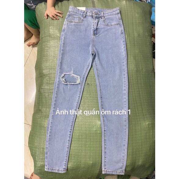 Quần jeans girl phố, quần bò co giãn dáng ôm rách gối