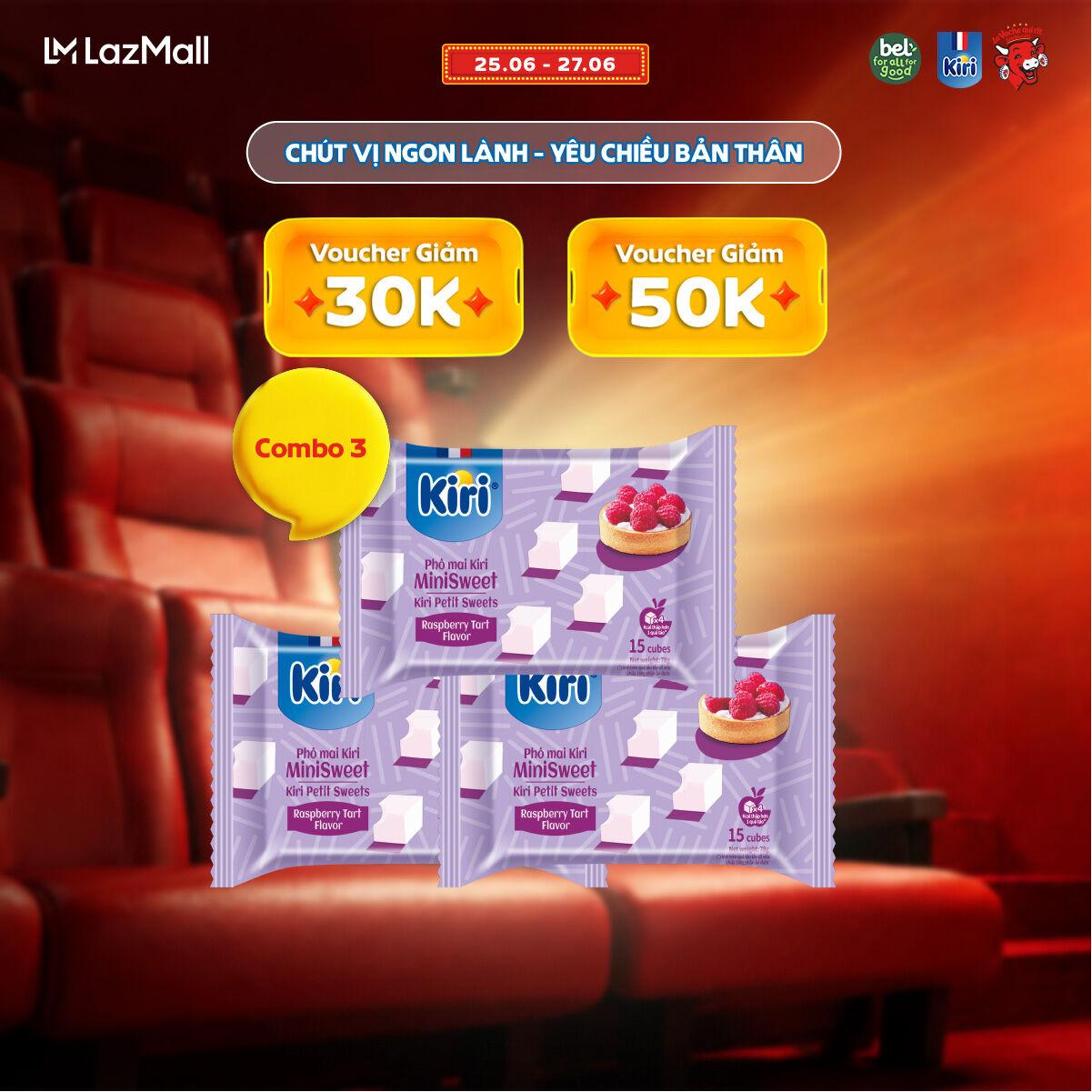Combo 3 Phô mai Kiri vị mâm xôi 15C 78g