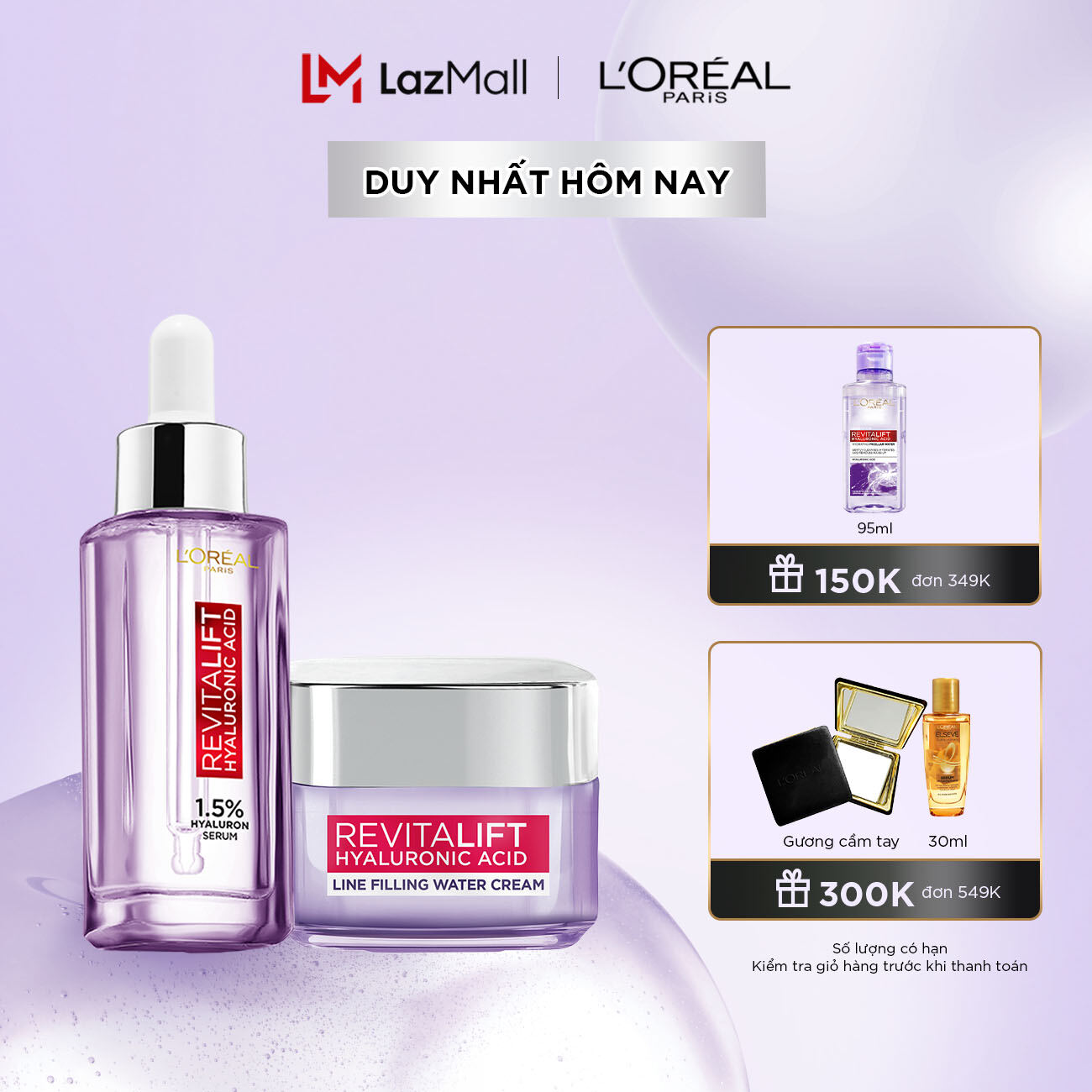 Bộ Serum 30ml và kem dưỡng 50ml siêu cấp ẩm giảm nếp nhăn L'Oreal Paris Revitalift Hyaluronic Acid 1.5%