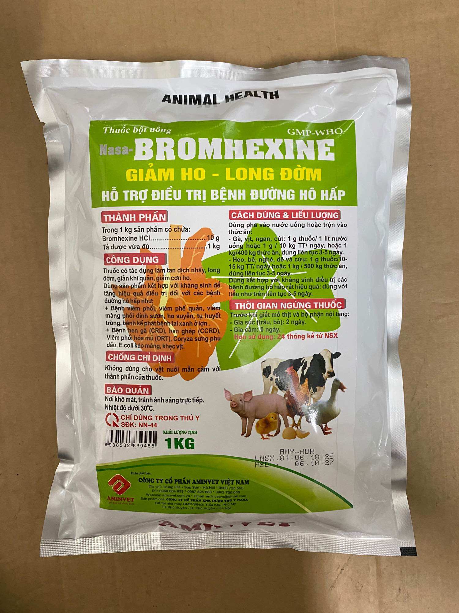Brom Giảm Ho Hen, Long Đờm, cắt cơn hen, khò khè, viêm phổi, hồi phục nhanh nâng cao đề kháng vật nuôii