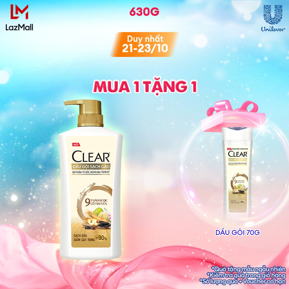 Dầu Gội CLEAR 9 Thảo Dược Cổ Truyền Sạch Gàu Giảm Gãy Rụng 630G