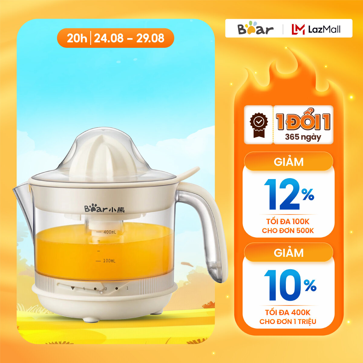 Máy Vắt Cam Tự Động Bear CZJ-A04B1, 5 cấp độ - Chính Hãng - Bảo hành 18 tháng