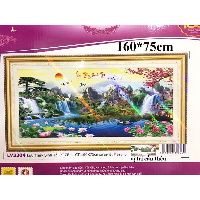 Tranh thêu chữ thập phong cảnh lưu thuỷ sinh tài / lv3304/ 160x75cm/ chưa thêu