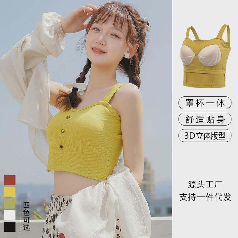 Áo Vest Cotton Có Đệm Ngực Một Mảnh Gợi Cảm Cài Nút Thoải Mái Đa Năng Chống Hở Hang Đồ Lót Nữ