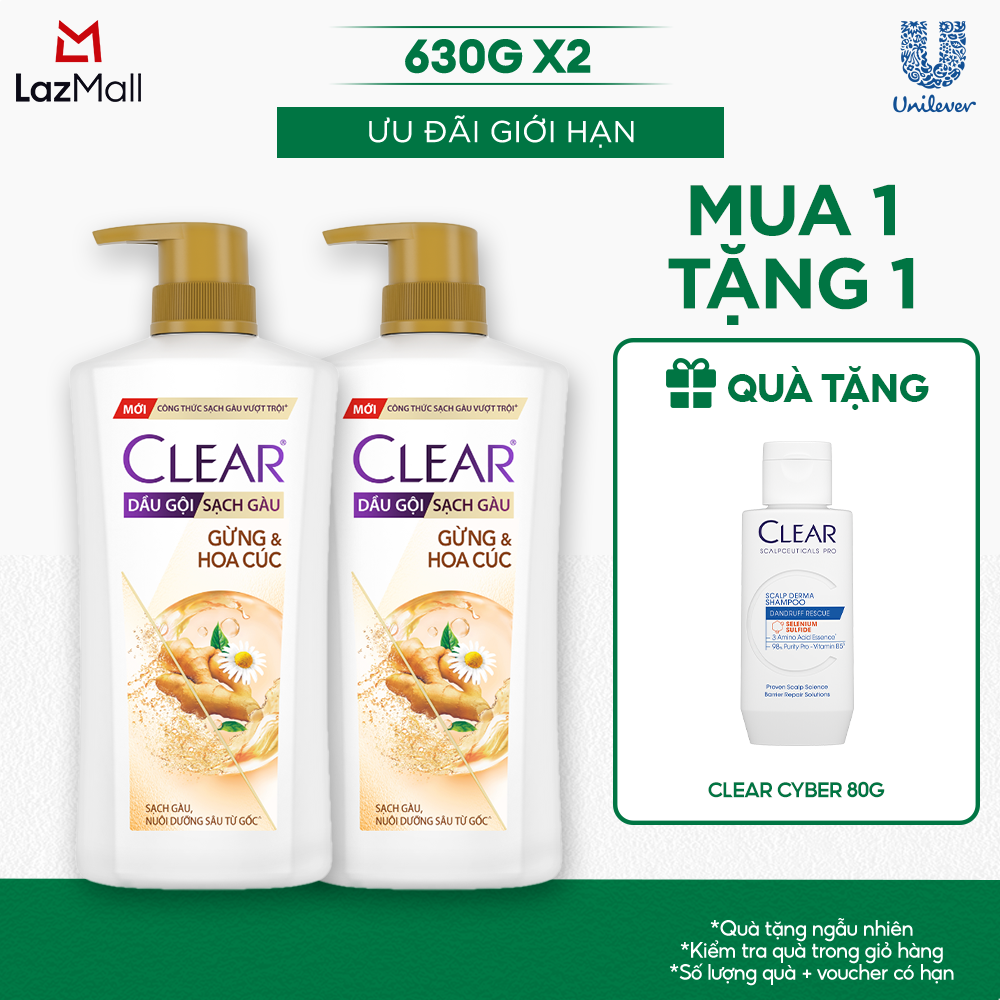 COMBO 2 DẦU GỘI CLEAR THẢO DƯỢC GỪNG  HOA CÚC 630G x2