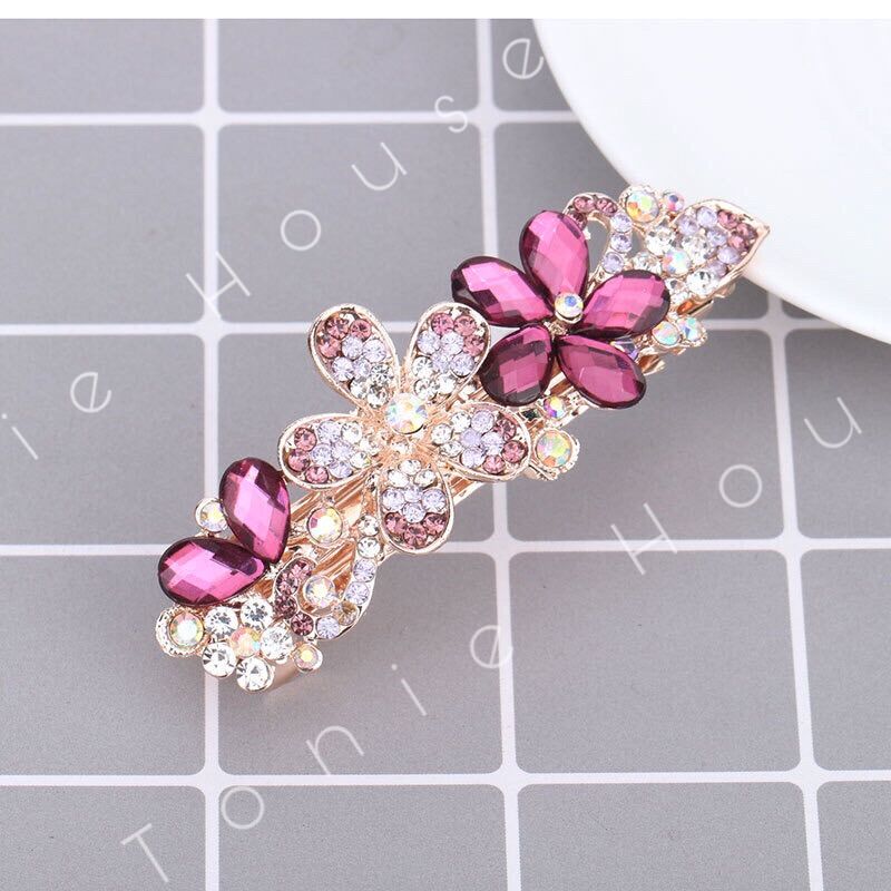 Kẹp bấm đuôi tóc hình hoa đính đá thanh lịch cho nữ