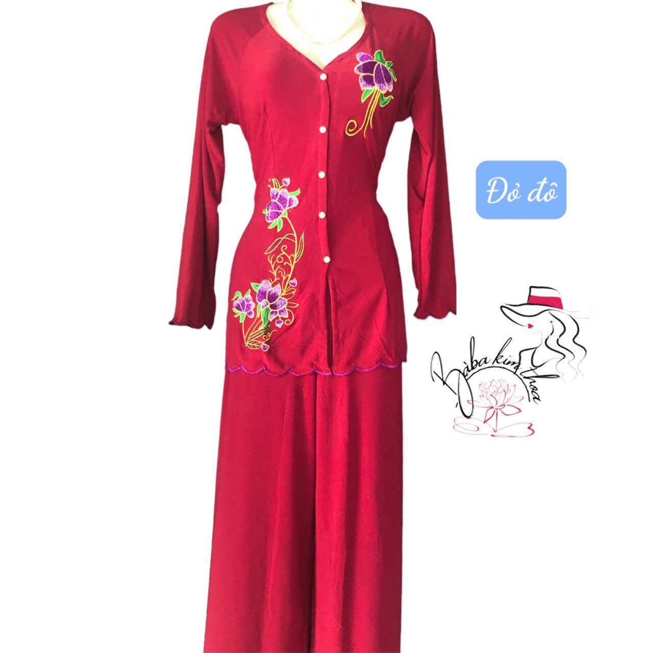 Bộ bà ba nữ màu thêu hoa (từ 40-77kg mặc vừa)
