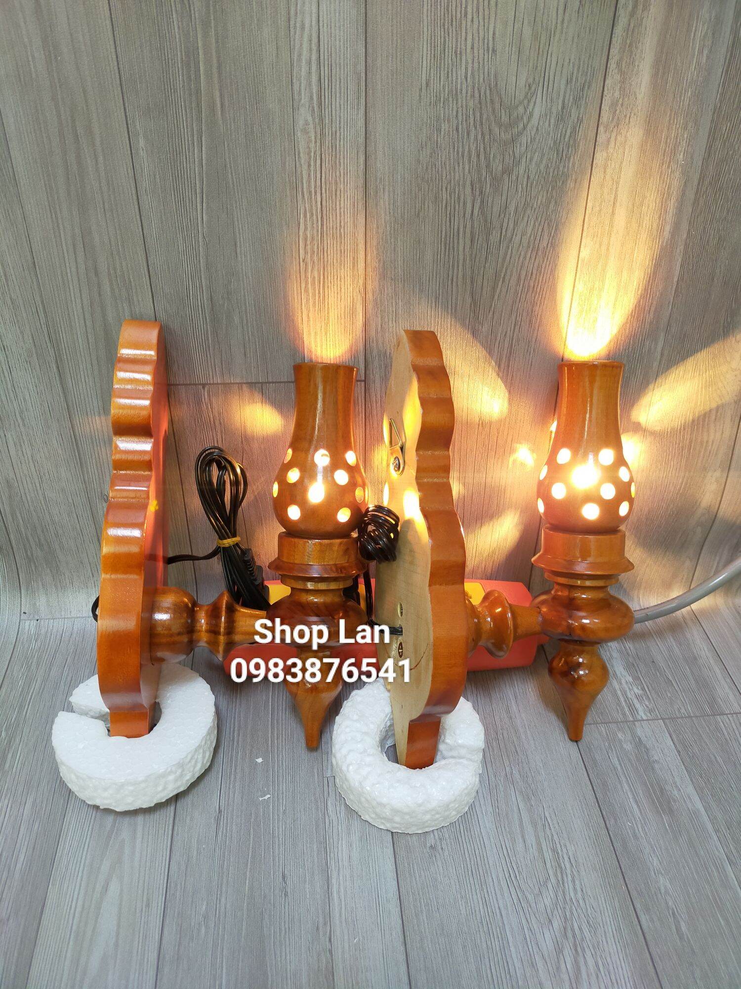 Đèn gỗ tràm ốp tường 22cm ( kèm bóng đèn)