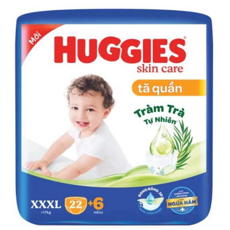 (Mẫu mới)Tã Quần Huggies Tràm trà Size XXXL Miếng Cho Bé Từ 17kg Trở Lên Thiết Kế Mềm Mại Co Giãn Thoải Mái Cho Bé
